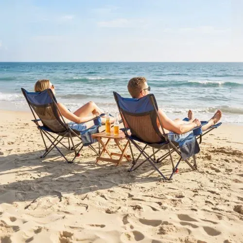 VEVOR Campingstuhl faltbar, Liegestuhl mit 4 verstellbaren Positionen, Relaxsessel Liege mit Getränkehalter, Netz-Strandstuhl mit Kopfstütze und Fußstütze, trägt 100 kg , für Outdoor Camping, blau – Bild 7