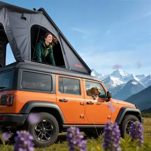 VEVOR Autodachzelt Hartschalen für 2-3 Personen, Campingzelt aus Aluminium mit Dreifarbiger LED-Beleuchtung & 1 Fenster, Wasserfest & Windicht, für Jeep SUV Pickup, 256 x 222 x 152 cm (Aufgeklappt) – Bild 7