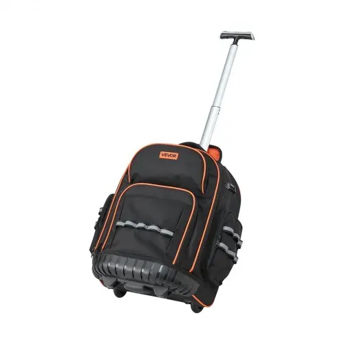 VEVOR Werkzeugrucksack mit Rollen, 50 kg Tragkraft, 45 Taschen, Werkzeugtasche, verstellbarer Teleskopgriff und stabile Basis, Arbeitsrucksack-Organizer für Bau und Mechanik, 440x250x480 mm – Bild 8