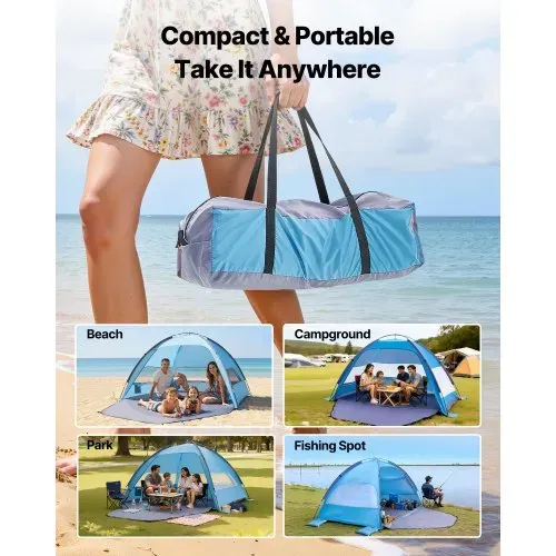 VEVOR Strandmuschel Sonnenschutz für 4 Personen, UPF 50+ Schutz, Tragbares Strandzelt mit Tragetasche & Bodenverankerungen, Leichter Strandsonnenschirm für Camping Angeln Picknick, Sonnenzelt – Bild 5