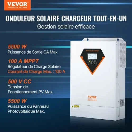 VEVOR 2 in 1 Hybrid-Solar-Wechselrichter 5500W Solar Inverter 11000VA Reiner Sinus MPPT LCD-Display 3 Lademodi (Solarladung, Netzladung, Hybridladung) & 4 Ausgangsmodi (UTL, SOL, SBU, SUB) VEVOR 2 in 1 Hybrid-Solar-Wechselrichter 5500W Solar Inverter 11000VA Reiner Sinus MPPT LCD-Display 3 Lademodi (Solarladung, Netzladung, Hybridladung) & 4 Ausgangsmodi (UTL, SOL, SBU, SUB)