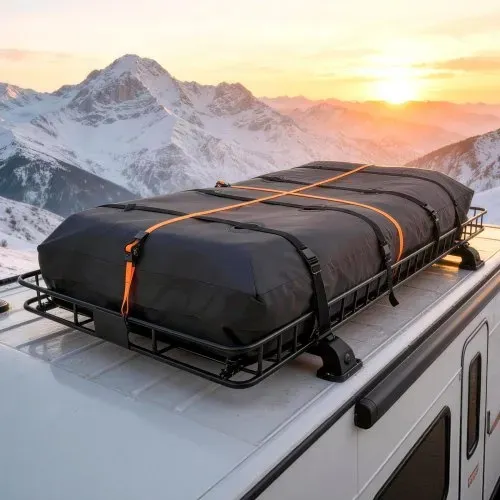 VEVOR Dachkorb Auto 2286 x 1720 x 152 mm Dachträgerkorb (Q195-Legierungsstahl) mit Wasserdichter Tasche (Oxford) und Ratschengurten 113,4 kg Tragkraft Dachgepäckträger für SUV Lkw Pkw Autodachkorb – Bild 7