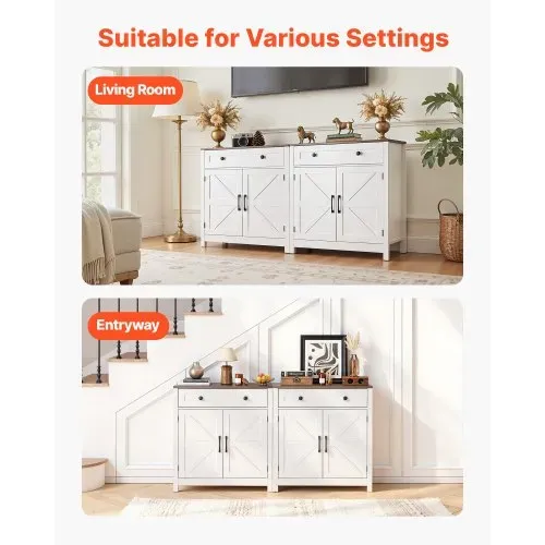 VEVOR Sideboard Küchenschrank mit Schubladen, Buffetschrank Landhaus-Stil für Wohnzimmer Eingangsbereich Küche, Aufbewahrungsschrank 75 x 37,5 x 80 cm Küchenbuffet Buffetschrank Weiß + Braun – Bild 6