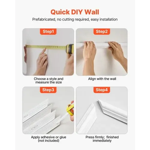 VEVOR Wandform-Set, 3er-Pack, 57,91/121,92/143 cm Stuckleisten aus Lackierbarem Polystyrol, Wasserfeste Wandleiste, Zierleiste für Wände, Friesleisten für Wohnzimmer, Schlafzimmer, Zuhause, Weiß – Bild 5