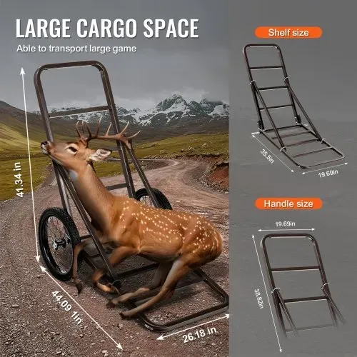 VEVOR Wildkarren, zusammenklappbarer Wildkarren 136 kg, Wildtransporter mit 2 großen Rädern und ergonomischem Griff, Wildkarren-Zubehör, Allzweck-Transportwagen für die Jagd, Angeln und Wandern – Bild 3