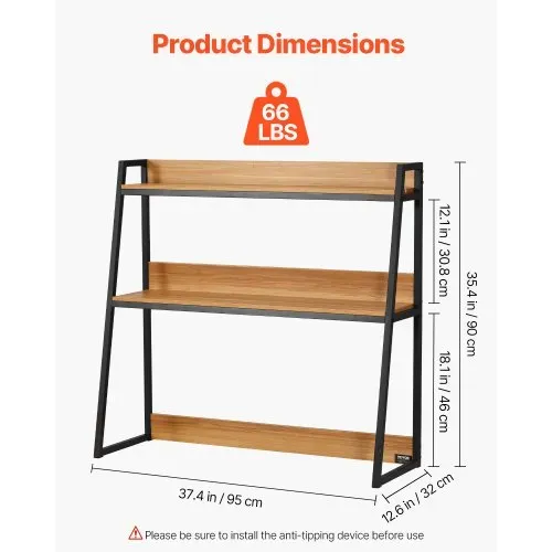 VEVOR Schreibtisch Bücherregal 2-stufiger Organizer (95 x 32 x 90 cm) Tischregale Organizer Ausstellungsregal aus Spanplatten + Melaminpapier + Q195A, Regal mit rutschfesten Füßen, Büro schwarz – Bild 2