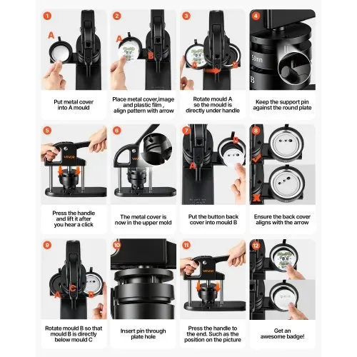 VEVOR Buttonmaschine 25/32/58 mm Knopfmachermaschine Schwarz 300 Stk., Mit Kreisschneider Zauberbuch & Ergonomischem Griff für DIY-Anstecker Pins Kühlschrankmagnete & Schlüsselanhänger – Bild 5