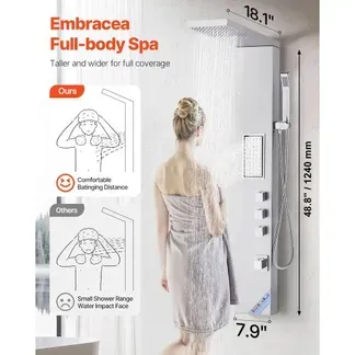 VEVOR Duschpaneel-Turmsystem (3 in 1) mit Regenwasserfall-Duschkopf, (1345 mm) Duschsäule aus gebürstetem Edelstahl, Regenmassagesystem zur Wandmontage, mit Handbrause & großem Körperstrahl VEVOR Duschpaneel-Turmsystem (3 in 1) mit Regenwasserfall-Duschkopf, (1345 mm) Duschsäule aus gebürstetem Edelstahl, Regenmassagesystem zur Wandmontage, mit Handbrause & großem Körperstrahl
