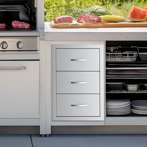 VEVOR Küchenschubladen Outdoor Schubladenschrank (47 x 57 x 57 cm) mit dreifachem Zugriff aus Edelstahl, Schubladenaufbewahrung für Grillinsel mit Griff, für Grillstation – Bild 7