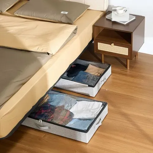 VEVOR Unterbettkommode Unterbettaufbewahrungstasche 2 Stk. (85x43x12cm) Unterbettbehälter mit Deckel, Aufbewahrungsbox für Kleidung Schuhe Schlafzimmer Kleideraufbewahrungstasche 45 L – Bild 7
