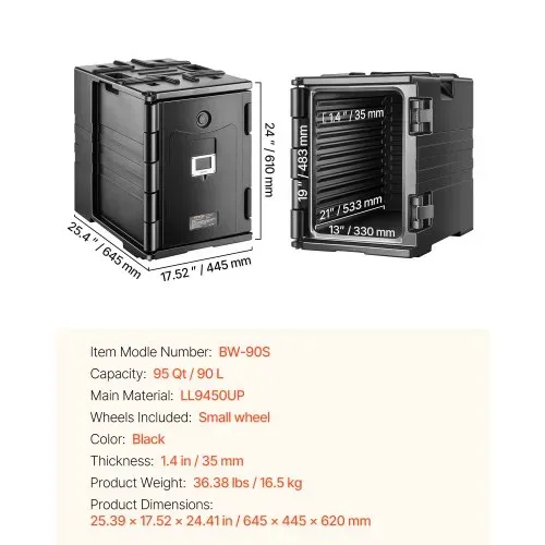 VEVOR Isolierte Thermobox Warmhaltebox 90 L, LLDPE-Lebensmittelbehälterträger mit Doppelschnallen, Speisewärmer mit Griffen, Transportbox für Restaurant, Kantine, Isolierbox 645 x 445 x 610 mm – Bild 6