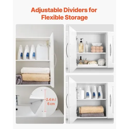 VEVOR Wandschrank für Waschküche, 2-stöckiger Wandhängeschrank mit verstellbarer Ablage, Küchenschrank mit 3 Türen, für Küche Bad Wäscherei, 31,6x137,2x51,6 cm (T x B x H), Oberschrank Weiß – Bild 3