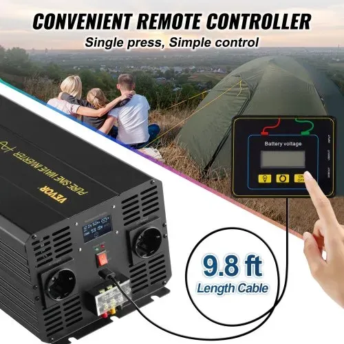 VEVOR Wechselrichter mit reiner Sinuswelle, 5000 Watt, Spannungswandler, DC 12 V auf AC 230 V Auto-Wechselrichter mit LCD-Display, USB-Anschluss und Fernbedienung, Spannungswandler für Auto, Wohnmobil, LKW, Solaranlage, Reisen, Camping – Bild 3