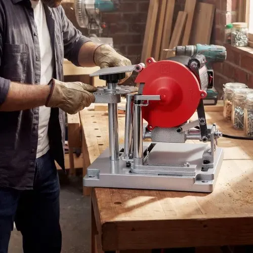 VEVOR 140W Sägeblattschärfgerät, 5700 U/min Kreissägeblattschleifer mit 100mm Schleifscheibe, Elektr. Schärfmaschine mit ±25° Einstellwinkel für 90-400mm Sägeblätter, Blattschärfer für Holzbearbeitung – Bild 7