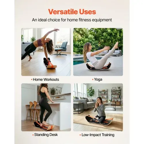 VEVOR Balance Board für Erwachsene (107 cm), Wackelbrett bis 200 kg Belastbar, Gebogenes Balance-Trainingsgerät mit Gurt für Core-Workouts Stehpultübungen Heim-Fitnessstudio Yoga, Orange Schwarz – Bild 5