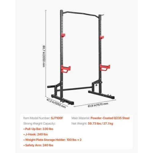 VEVOR Power Cage Squat Rack 454 kg Belastbar, multifunktionales Power Rack für Heimfitnessstudio mit 4 Bandhalterungen & verstellbarem J-Haken & Sicherheitsstangen für Klimmzüge mit Langhantel – Bild 6