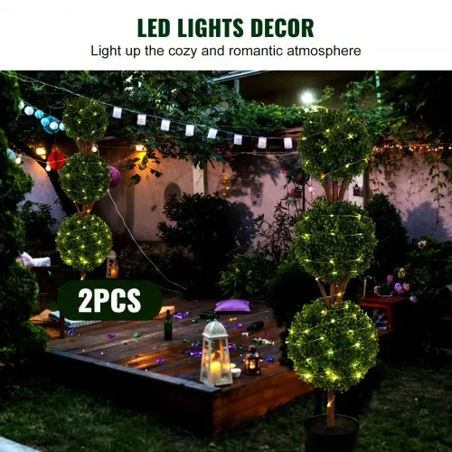 VEVOR Buchsbaumkugel Künstlich 122cm hoch Garten Deko Buchsbaum im Blumentopf Kugel künstlich Buchskugel Kunstpflanze aus PE, Holz, PP inkl. 2 Stk. Dekorative LED-Leuchten und 10 Stk. Ersatzblätter – Bild 5