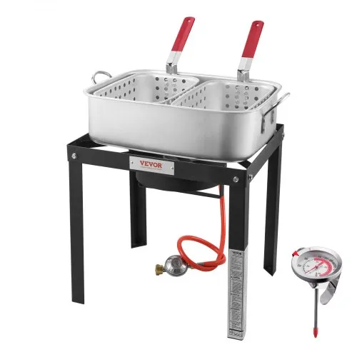 VEVOR Fisch Fritteuse Flügelfritteuse Propan-Fischfritteusen-Set 13,27 L aus Aluminium, Meeresfrüchte-Topf Outdoor mit Thermometer, Siebkorb und 58000 BTU Propanbrennern, zum Kochen im Freien VEVOR Fisch Fritteuse Flügelfritteuse Propan-Fischfritteusen-Set 13,27 L aus Aluminium, Meeresfrüchte-Topf Outdoor mit Thermometer, Siebkorb und 58000 BTU Propanbrennern, zum Kochen im Freien