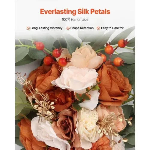 VEVOR Blumenset für Hochzeit Bogen, orangefarbene Blumen für Traubogen mit Vorhängen (4er-Set) – 2 Blumenarrangements, 2 transparente Vorhänge, für Zeremoniensträuße, Empfangshintergrunddekoration – Bild 3