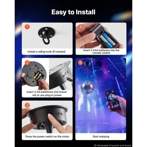 VEVOR Spiegelkugel Discokugel Mirrorball 300 mm mit Motor Fernbedienung LED, für Partys Heimdekoration Bühnen DJ- & Tanzclubs RGB plus 3 Mischfarben 0/3/6/9/12/15 U/min USB-Anschluss & Batteriebetrieb – Bild 4