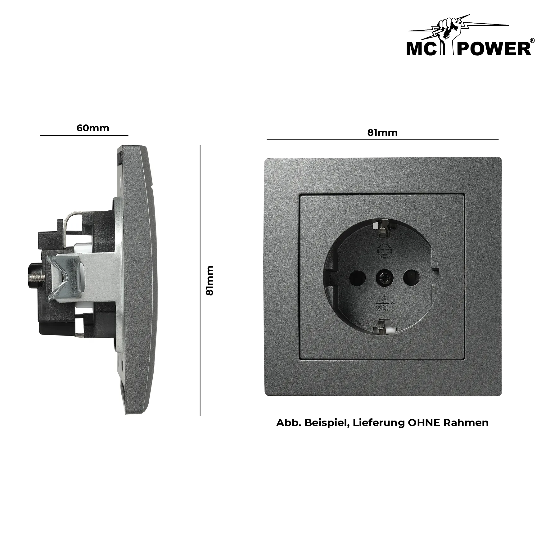 Schutzkontakt-Steckdose McPower ''Flair'' 250V~/16A, UP, Einsteckschutz, anthrazit – Bild 3