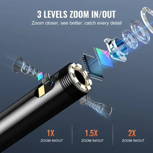VEVOR Endoskopkamera mit Licht, Industrie-Endoskop mit Dreifachlinse, 5-Zoll-Bildschirm, 1080P-Inspektionskamera, 8 + 2 Lichter, IP67 wasserdichte Schlangenkamera für Autos, Sanitäranlagen (5 m Kabel, 32 GB Karte) – Bild 3