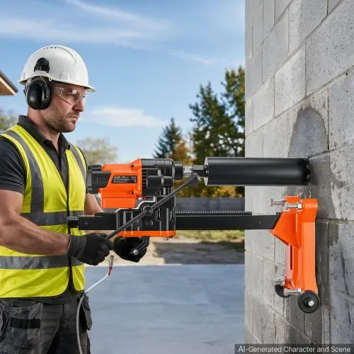 VEVOR Diamant Kernbohrmaschine 2500 W Kernbohrgerät Trocken/Nass 20-202 mm, für Beton Ziegel Keramikfliesen Asphalt Marmorböden, Inkl. 8 Bohrer & Rollständer & Tragegriff, 800 U/min, UNC1 1/4–7 Gewinde – Bild 7