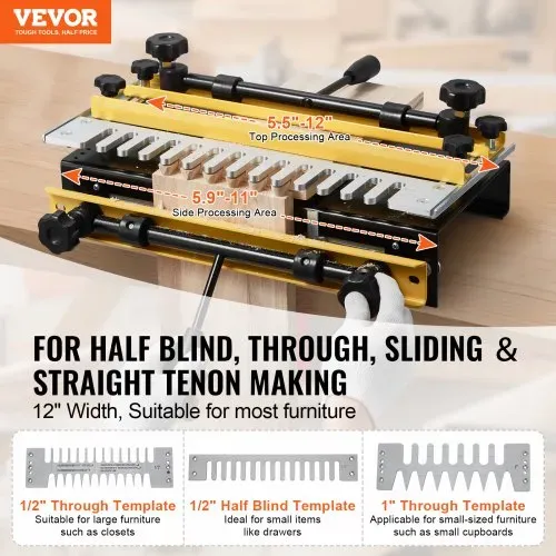 VEVOR Zinkenfräsmaschine, 31 cm Breit, Zinkenfräsgerät mit 4 Fräsern & 3 Schablonen, Zinkenfrässchablone, Präzise Ausrichtung, Werkzeug für Zapfenverbindungen in Möbel- & Schrankherstellung VEVOR Zinkenfräsmaschine, 31 cm Breit, Zinkenfräsgerät mit 4 Fräsern & 3 Schablonen, Zinkenfrässchablone, Präzise Ausrichtung, Werkzeug für Zapfenverbindungen in Möbel- & Schrankherstellung