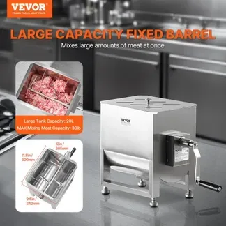 VEVOR manueller Fleischmischer Fleischverarbeitungsgerät (maximales Mischen von 13,6 kg Fleisch), Fleischmischer aus Edelstahl, Wurstmischer mit Untersetzungsgetriebe, Handmixer für Hackfleisch VEVOR manueller Fleischmischer Fleischverarbeitungsgerät (maximales Mischen von 13,6 kg Fleisch), Fleischmischer aus Edelstahl, Wurstmischer mit Untersetzungsgetriebe, Handmixer für Hackfleisch