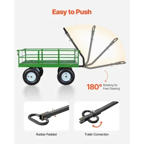 VEVOR Bollerwagen 110x75x67 cm, Transportwagen, Gartenwagen, Gerätewagen, 2-in-1-Handwagen, mit All-Terrain-Reifen, abnehmbaren Seitenteilen aus Netzmaterial & um 180° drehbarem Griff Grün/Schwarz – Bild 5