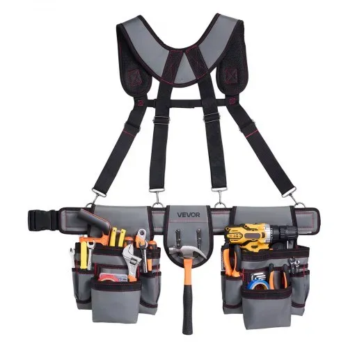 VEVOR Werkzeuggürtel, Handwerkergürtel mit 22 Taschen & Hosenträgernn, Gürteltasche für Elektriker, Schreiner & Bauarbeiter, Schürzenorganizer, Hammerhalter, verstellbar von 810 bis 1730 mm – Bild 8
