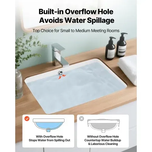 VEVOR Unterbauwaschbecken Handwaschbecken 400 x 305 mm rechteckiges Spülbecken aus Keramik mit Überlaufloch, moderne Unterbauspüle Küchenspüle für kleine Räume, Badezimmerwaschbecken Weiß – Bild 3