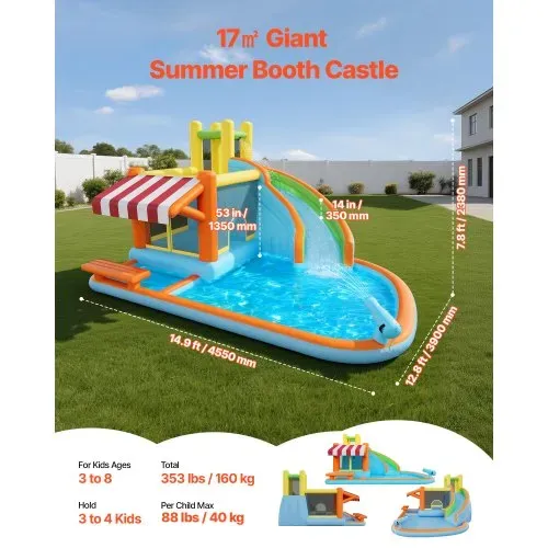 VEVOR Aufblasbare Wasserhüpfburg Outdoor (455 x 390 x 238 cm), Hüpfburg mit Wasserrutsche & Hüpfburgelementen & Hoher Rutsche & Planschbecken & Spielmarktstand, für 3–4 Kinder (3 bis 8 Jahre Alt) VEVOR Aufblasbare Wasserhüpfburg Outdoor (455 x 390 x 238 cm), Hüpfburg mit Wasserrutsche & Hüpfburgelementen & Hoher Rutsche & Planschbecken & Spielmarktstand, für 3–4 Kinder (3 bis 8 Jahre Alt)
