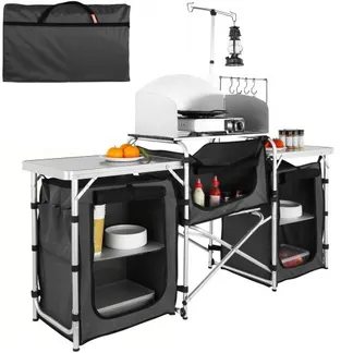 VEVOR Camping-Küchentisch, Klappbarer Outdoor-Kochtisch mit Aufbewahrungstasche, Aluminium-Kochstation mit 3 Schränken und Abnehmbarer Windschutzscheibe, Schneller Aufbau für Picknicks, Grill usw. VEVOR Camping-Küchentisch, Klappbarer Outdoor-Kochtisch mit Aufbewahrungstasche, Aluminium-Kochstation mit 3 Schränken und Abnehmbarer Windschutzscheibe, Schneller Aufbau für Picknicks, Grill usw.
