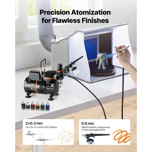 VEVOR Airbrush Set 1/6 PS mit Luftkompressor, 3 Dual Action Airbrush Pistolen mit 3 Düsen (0,3/0,3/0,8 mm) & Schlauch & Acrylfarbe & 2 Ventilatoren, für Kuchendekoration Modellmalerei Nagelkunst VEVOR Airbrush Set 1/6 PS mit Luftkompressor, 3 Dual Action Airbrush Pistolen mit 3 Düsen (0,3/0,3/0,8 mm) & Schlauch & Acrylfarbe & 2 Ventilatoren, für Kuchendekoration Modellmalerei Nagelkunst