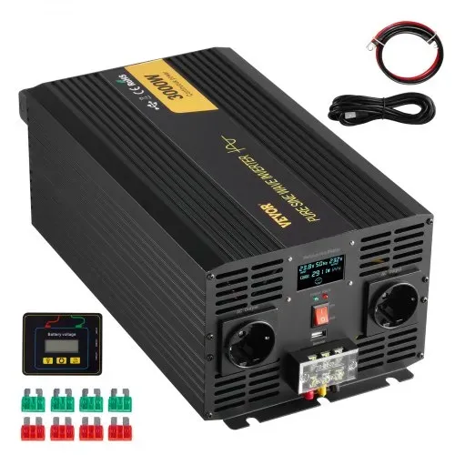 VEVOR Wechselrichter mit reiner Sinuswelle, 3000 Watt, DC 24 V auf AC 230 V, Wechselrichter fürs Auto, mit USB-Anschluss, LCD-Display, Fernbedienung und EU-Steckdosen, für Wohnmobil, LKW, Auto, Solaranlage, Reisen, Camping VEVOR Wechselrichter mit reiner Sinuswelle, 3000 Watt, DC 24 V auf AC 230 V, Wechselrichter fürs Auto, mit USB-Anschluss, LCD-Display, Fernbedienung und EU-Steckdosen, für Wohnmobil, LKW, Auto, Solaranlage, Reisen, Camping