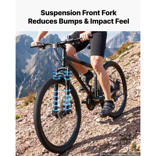 VEVOR Mountainbike für Damen Herren 26 Zoll Fahrrad 21-Gang Schwarz Outdoor Ideal für Erwachsene, Rahmen aus Aluminiumlegierung, mit Federgabel, 120 kg Tragkraft, Klingel, Reflektoren & Lampenhalterung – Bild 2