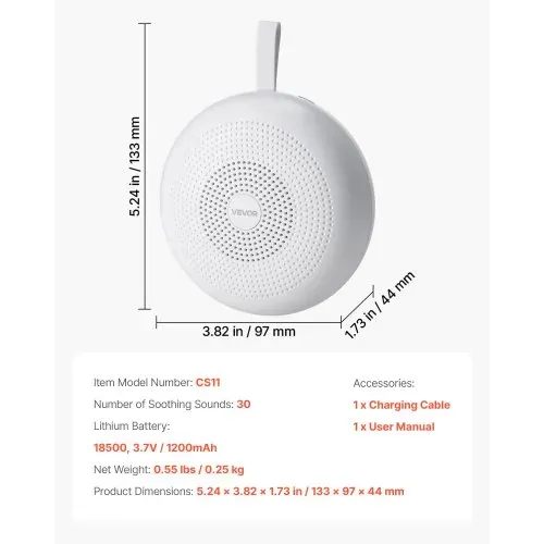 VEVOR Einschlafhilfe, White Noise Machine, 30 Musiktitel, 3-in-1-Soundmaschine mit weißem Rauschen, automatischer Abschaltfunktion, sanftem Ringlicht & Speicherfunktion, Rauschgerät – Bild 6