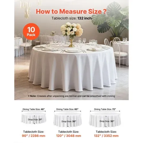VEVOR 6 Stk. runde Tischdecken Tischwäsche 3352 mm, knitterfreier Tischdeckenschutz, maschinenwaschbares Tischtuch aus Polyestergewebe für Partys Hochzeiten Bankette formelle Veranstaltungen, Weiß – Bild 4