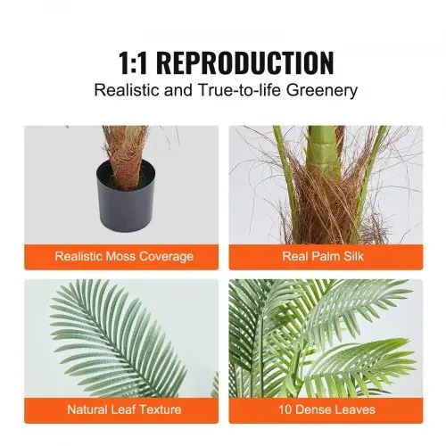 VEVOR 2x Areca Catechu Künstlich 800x800x1219mm Kunstpflanze PE Künstliche Pflanzen Plastikpflanzen im Topf Betelnusspalme Geruchslos Wasserdicht Ideal für Schlafzimmer Arbeitszimmer Wohnzimmer – Bild 3