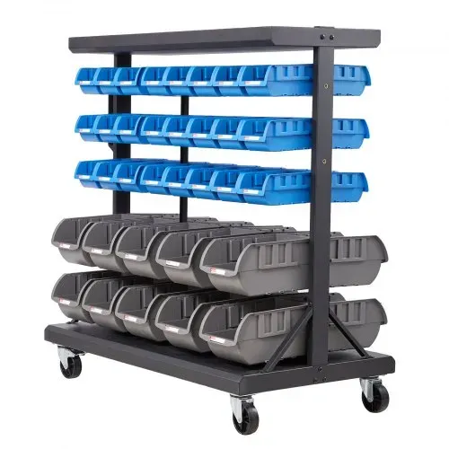 VEVOR Fahrregal mit Stapelboxen Set, Mobiles Lagerregal mit 5 Ebenen & 68 Sortimentskästen für Kleinteile in zwei Größen, 900x500x950 mm, doppelseitig, für Werkstatt, Garage, Lager & Büro – Bild 9