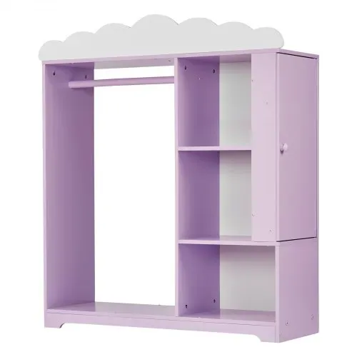 VEVOR Kinderkleiderschrank 91x30x103cm, Kindergarderobe mit Spiegel Kleiderstange Ablagen, Verkleidungsschrank aus MDF mit Schmuckkästchen für Mädchen, Kinderschrank für Kostüme Spielzeug Puppen, Lila – Bild 10
