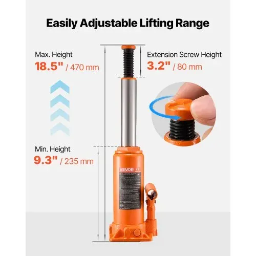 VEVOR hydraulischer Flaschenheber mit 10 t Kapazität, 235–470 mm Hubbereich, Flaschenwagenheber mit Schweißsystem für Auto Pickup SUV Autoreparatur, Stempelwagenheber Orange Wagenheber Hochleistung – Bild 2