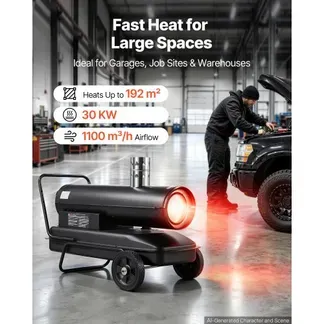 VEVOR Indirekte Heizkanone 30kW Dieselheizgebläse 50L Petroleum-Heizgerät, Heizgebläse für Werkstatt Garage Lager & Baustelle, Thermostatsteuerung, Dual-Fuel-Filterung, Max. 1100m³/h & 192m², Schwarz VEVOR Indirekte Heizkanone 30kW Dieselheizgebläse 50L Petroleum-Heizgerät, Heizgebläse für Werkstatt Garage Lager & Baustelle, Thermostatsteuerung, Dual-Fuel-Filterung, Max. 1100m³/h & 192m², Schwarz