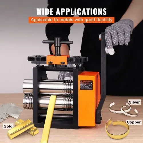 VEVOR 3 in 1 Handwalzwerk Maschine 76 mm Kombinationswalzwerk, Manueller Walzwerk Schmuckwalzwerk Einstellbare Dicke 0,1-7 mm, Handwalzwerk Maschine für Gold, K-Gold, Reines Silber, 925er-Silber usw. – Bild 5