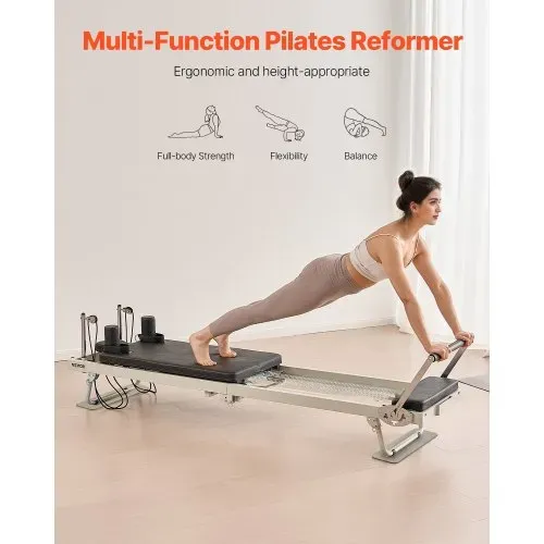 VEVOR faltbarer Pilates Reformer Trainingsgerät für den Einsatz im Heim-Fitnessstudio, Pilates-Bett mit doppeltem Widerstand – Feder & Kordel, für Fortgeschrittene und Anfänger, bis zu 181,44 kg – Bild 5