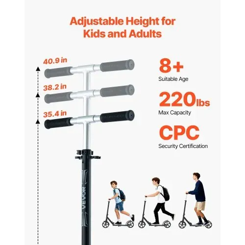 VEVOR Scooter (2 Räder) für Kinder ab 8 Jahren, Cityroller Kinderroller Straßenroller mit höhenverstellbarem Lenker & rutschfestem Deck & faltbarem Rahmen, Tretroller bis zu 100 kg, Schwarz VEVOR Scooter (2 Räder) für Kinder ab 8 Jahren, Cityroller Kinderroller Straßenroller mit höhenverstellbarem Lenker & rutschfestem Deck & faltbarem Rahmen, Tretroller bis zu 100 kg, Schwarz