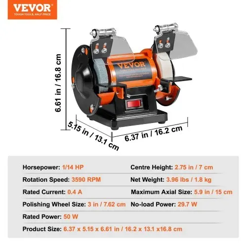 VEVOR Doppelschleifer Doppelschleifmaschine 3590 U/min 150 mm 50 W Profi Schleifmaschine Schleifbock mit Spritzschutz inkl 3 Polierscheiben – Bild 6