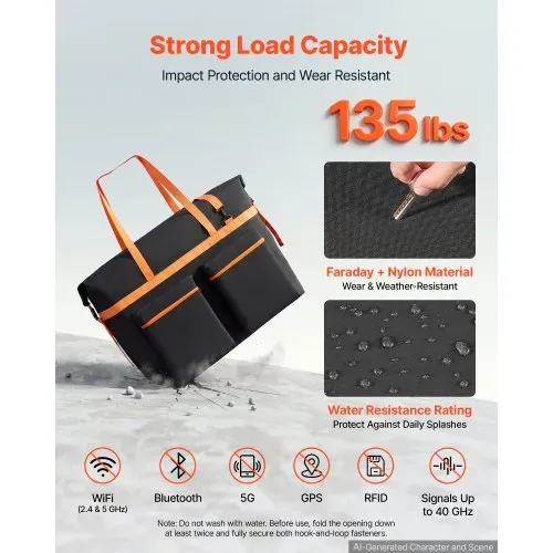 VEVOR Aufbewahrungstasche für 5x 300W Faltbare Solarmodule Schwarz & Orange, Tragbare Solarpanel Tasche für Outdoor Camping Ausflug Wohnmobile, aus Faraday & Nylon, Wasserdicht, mit Signalblockierung – Bild 2