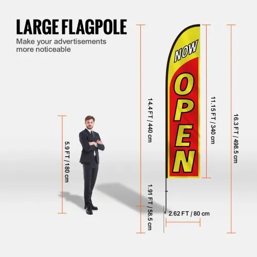 VEVOR Offene Flaggen mit Mastsatz, Werbeflaggen für Unternehmen im Außenbereich, Werbe-Federflaggensatz, 3 Flaggen (Open, Look, Welcome), 3 Masten, 3 Bodenpfähle, Swooper-Flaggen für Unternehmen 5 m – Bild 2
